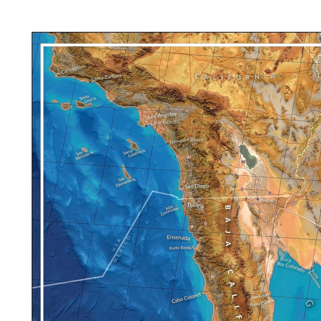 Zoomed in on the top left corner of the map showing LA, the Channel Islands, San Diego, and the Mexico border crossing