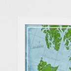 • Close-up corner detail of British Columbia map print, focusing on inlet depths and mountain outlines.​
