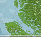 The bottom right corner of a map of the Great Bear Rainforest, showing the north end of Vancouver Island and Cape Caution.