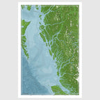A map of the Great Bear Rainforest, starting on the north end of Vancouver Island and extending up to the Alaska border