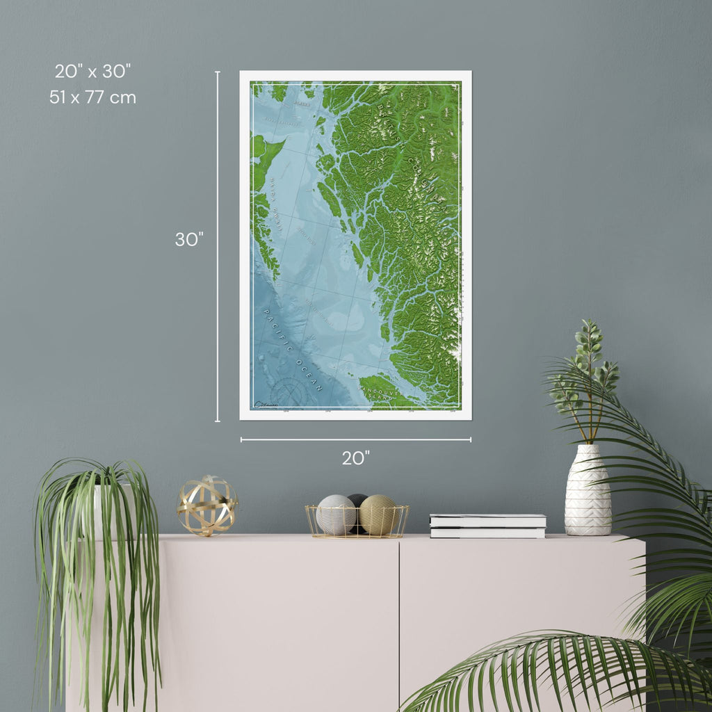 Map of the North Coast, hung on a gray wall, showing the dimensions 20x30"