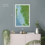 Map of the North Coast, hung on a gray wall, showing the dimensions 20x30"