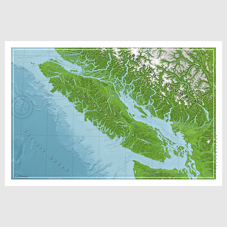 Map of Vancouver Island - www.cdedwards.com - [ocean wall art - print/poster] - handmade map for sailing Vancouver Island