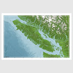 Entire Vancouver Island map print featuring the Salish sea and west coast waters out to the continental shelf
