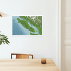 Vancouver Island map print on dining room wall, perfect for ocean adventure enthusiasts' interiors.​